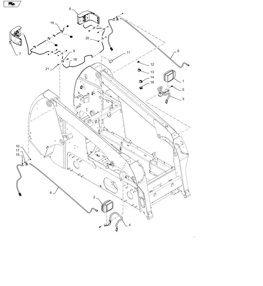 Схема запчастей Case SR200 - (55.404.CY[01]) - EU ROAD LIGHTS MED RAD CASE (SR175,SR200) (55) - ELECTRICAL SYSTEMS