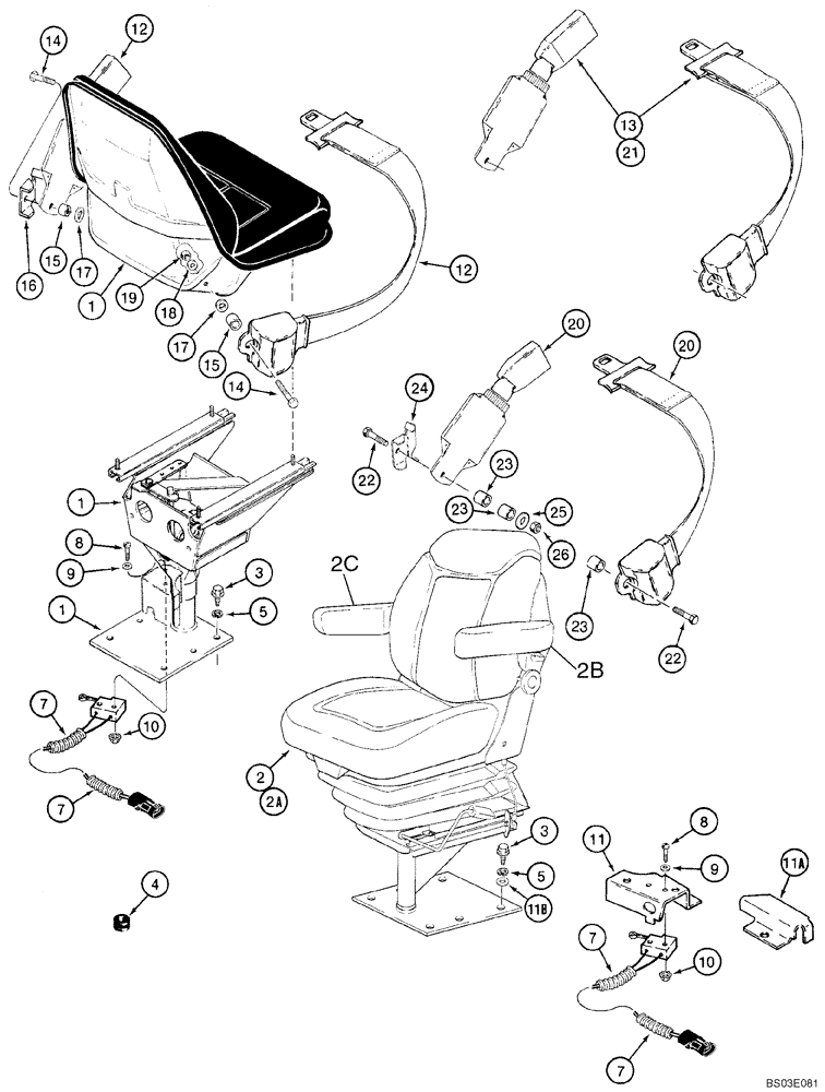 Схема запчастей Case 590SM - (09-44) - SEAT - MOUNTING (MILSCO AND SEARS AIR SUSPENSION) (09) - CHASSIS/ATTACHMENTS