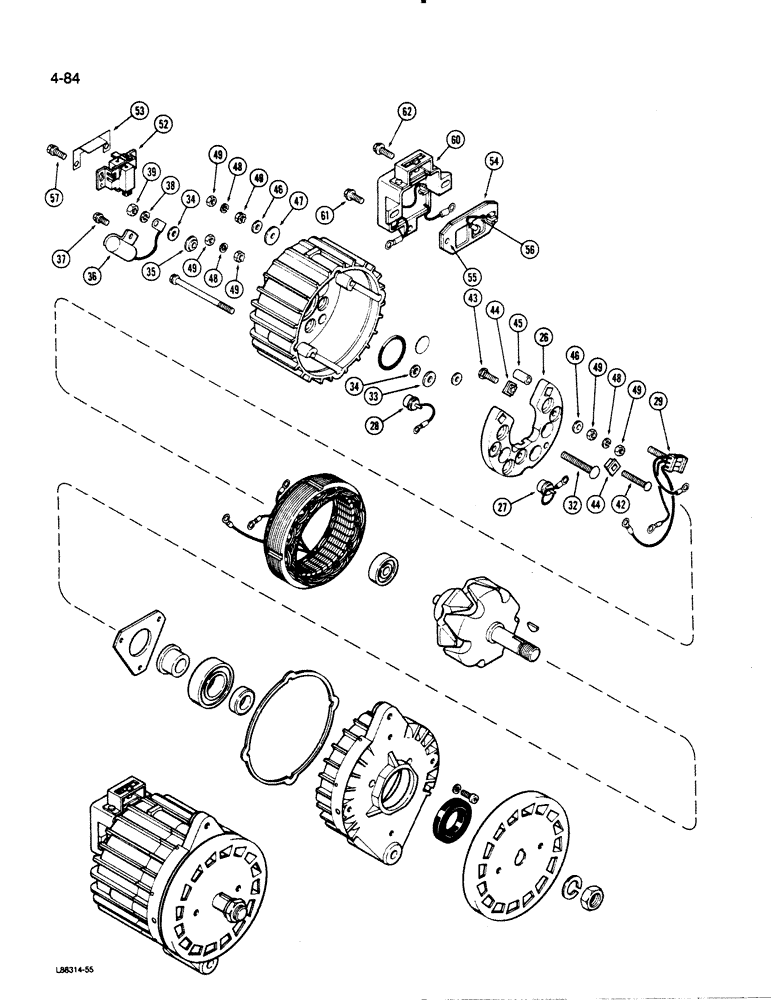 Схема запчастей Case 1455B - (4-084) - R36588 ALTERNATOR ASSEMBLY, MOTOROLA NO. 70D44966E01 (04) - ELECTRICAL SYSTEMS