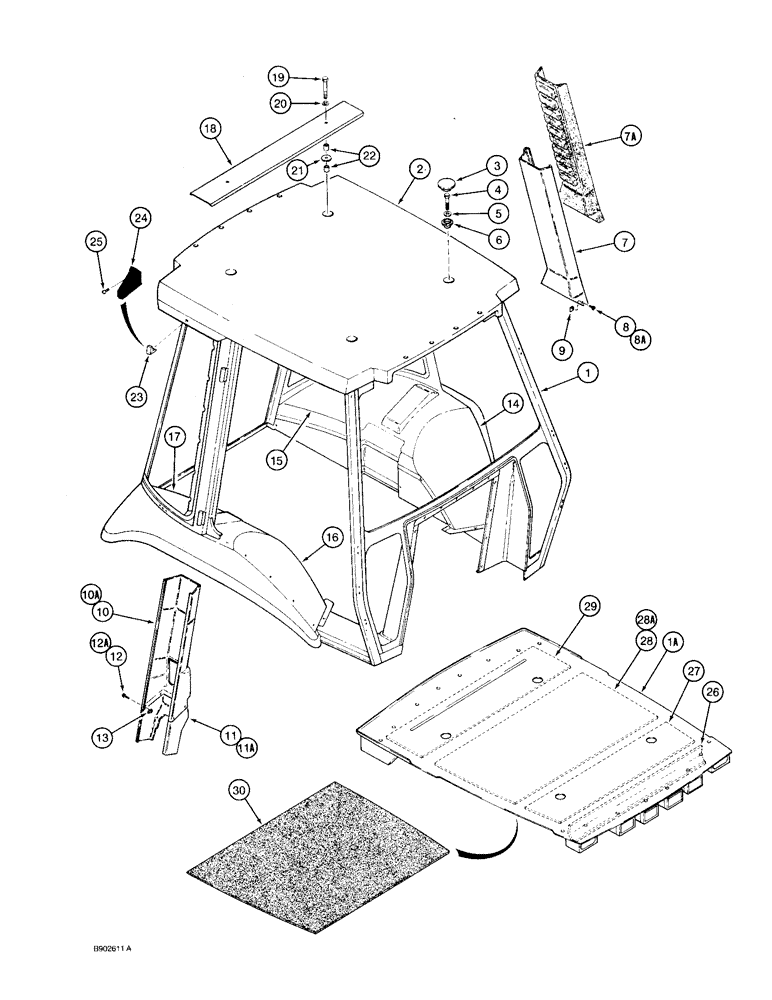 Схема запчастей Case 580SK - (9-128) - CAB FRAME, ROOF CAP, COVERS, AND INSULATION (09) - CHASSIS/ATTACHMENTS