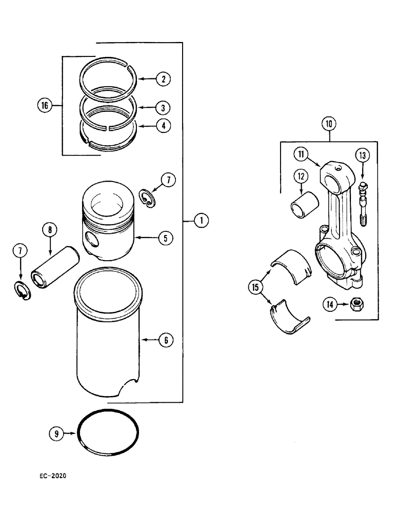 Схема запчастей Case 380B - (2-50) - CONNECTING RODS, PISTONS AND SLEEVES (02) - ENGINE