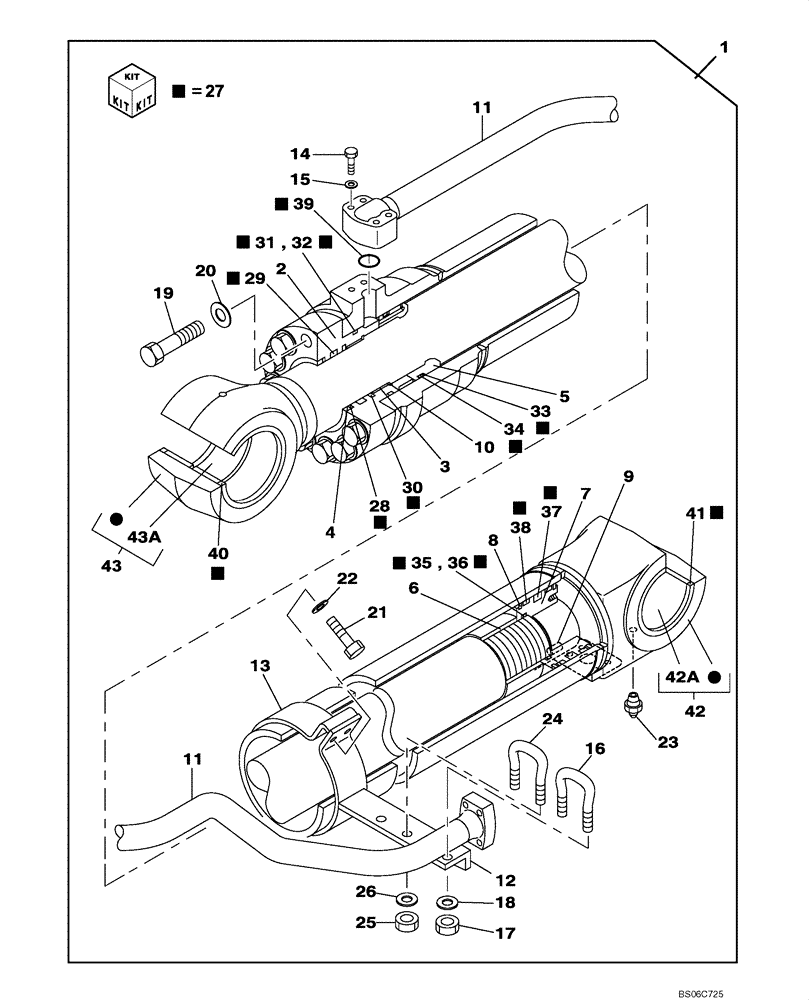 Схема запчастей Case CX350B - (08-28) - CYLINDER ASSY, BOOM, RIGHT HAND - MODELS WITH LOAD HOLD (08) - HYDRAULICS