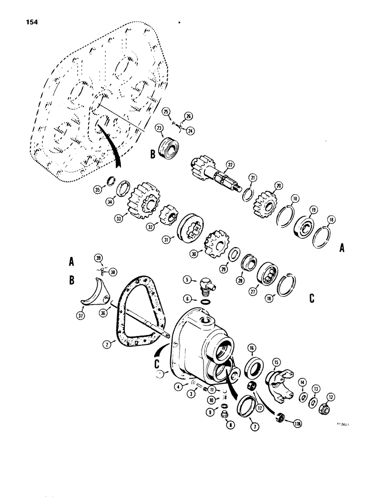 Схема запчастей Case 850B - (154) - TRANSMISSION RANGE SHIFT (03) - TRANSMISSION