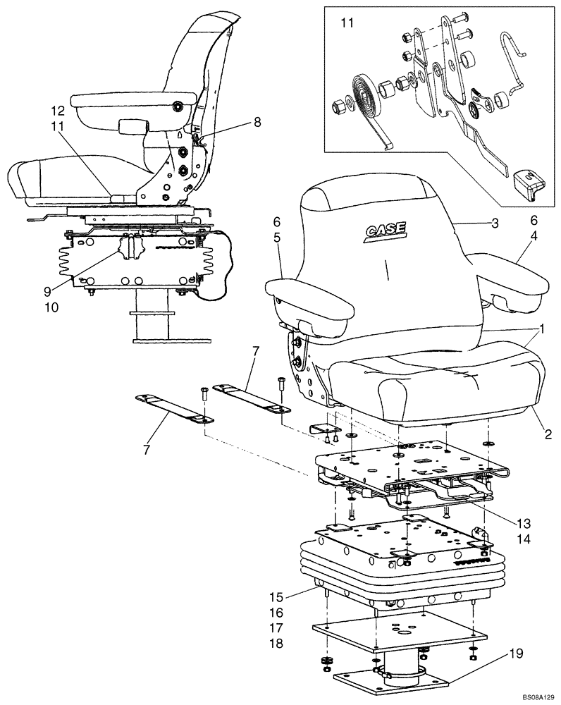 Схема запчастей Case 570MXT - (09-34) - SEAT ASSY, MECHANICAL SUSPENSION (SEARS) (09) - CHASSIS/ATTACHMENTS