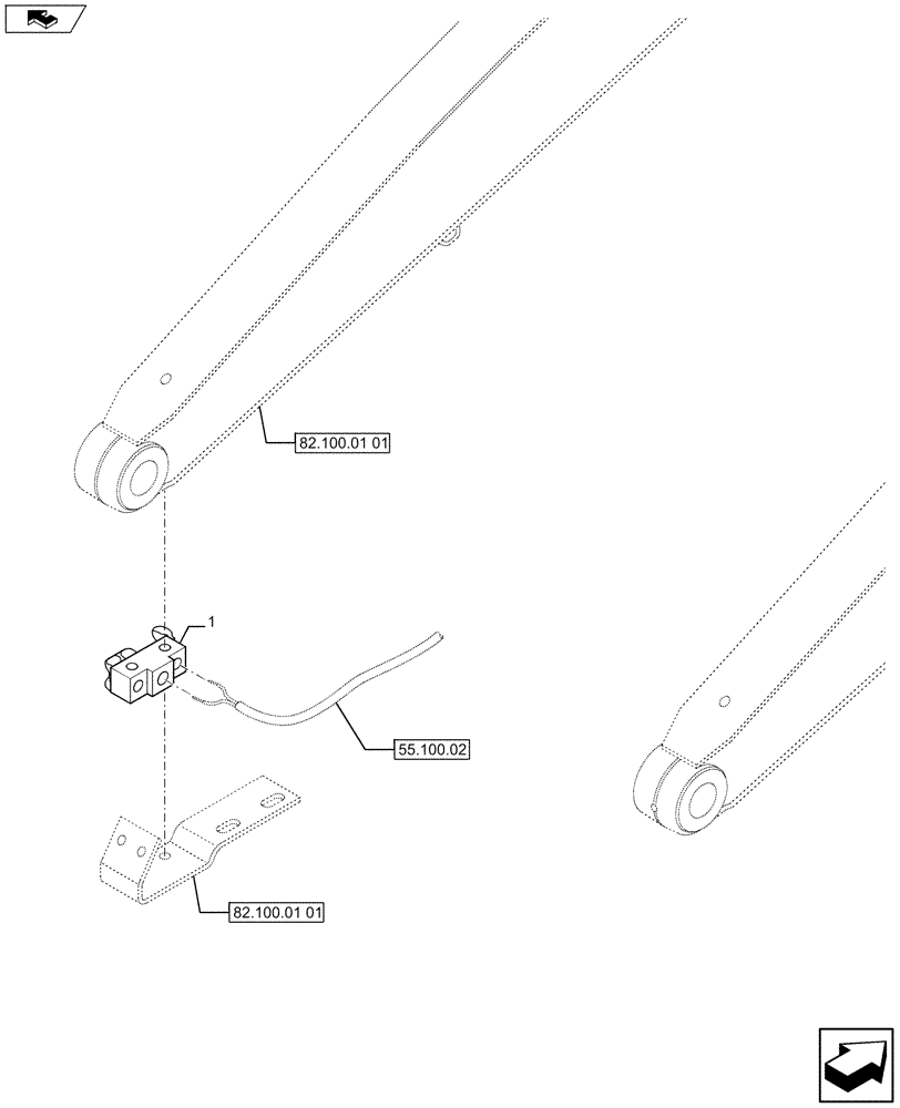 Схема запчастей Case 580SN WT - (55.415.01) - LOADER ARM, LIMIT SWITCH, W/ ROLLER (RETURN TO DIG) (55) - ELECTRICAL SYSTEMS