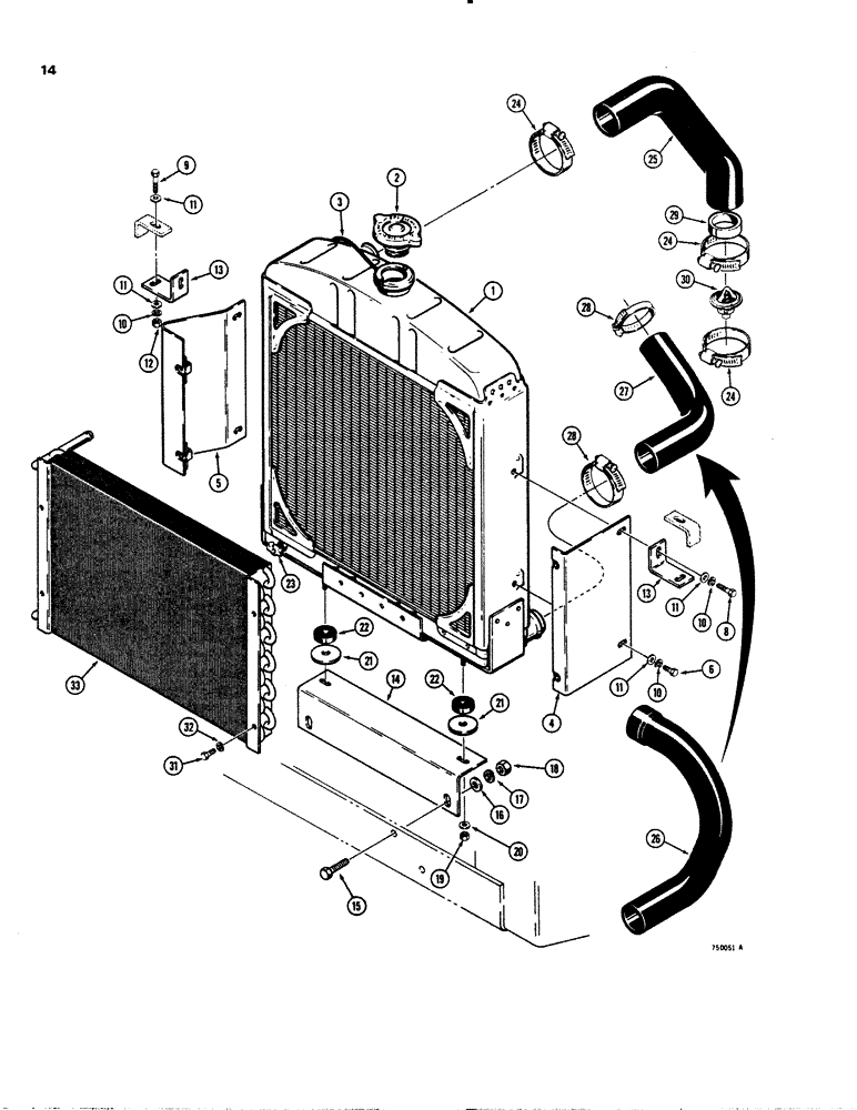 Схема запчастей Case 1845 - (014) - RADIATOR AND HOSES, USED ON TRACTOR SN 9836051 THRU 9855224 (10) - ENGINE