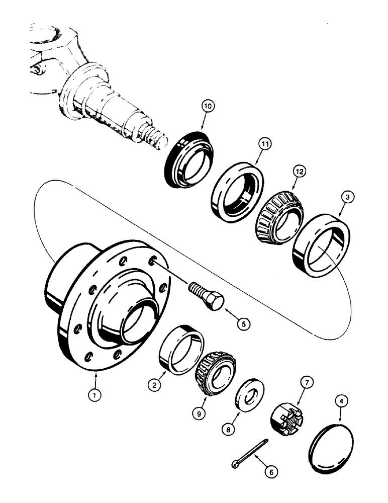 Схема запчастей Case 580SK - (5-24) - FRONT WHEEL HUB AND BEARINGS 2WD (05) - STEERING