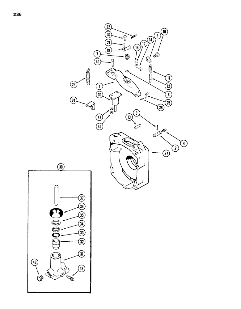 Схема запчастей Case 586D - (236) - TRANSAXLE DIFFERENTIAL BRAKE LEVR & LOCK, TRANSM SN 16249203 TO 16270318, 2 & 4WD, DFFRNTL BRAKE CYL (33) - BRAKES & CONTROLS