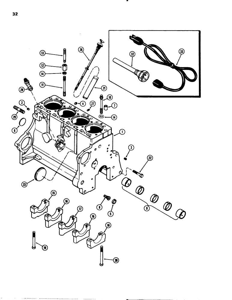 Схема запчастей Case 580C - (032) - CYLINDER BLOCK, 207 DIESEL ENGINE, USED ENGINE S/N 2850355 & AFTER (02) - ENGINE