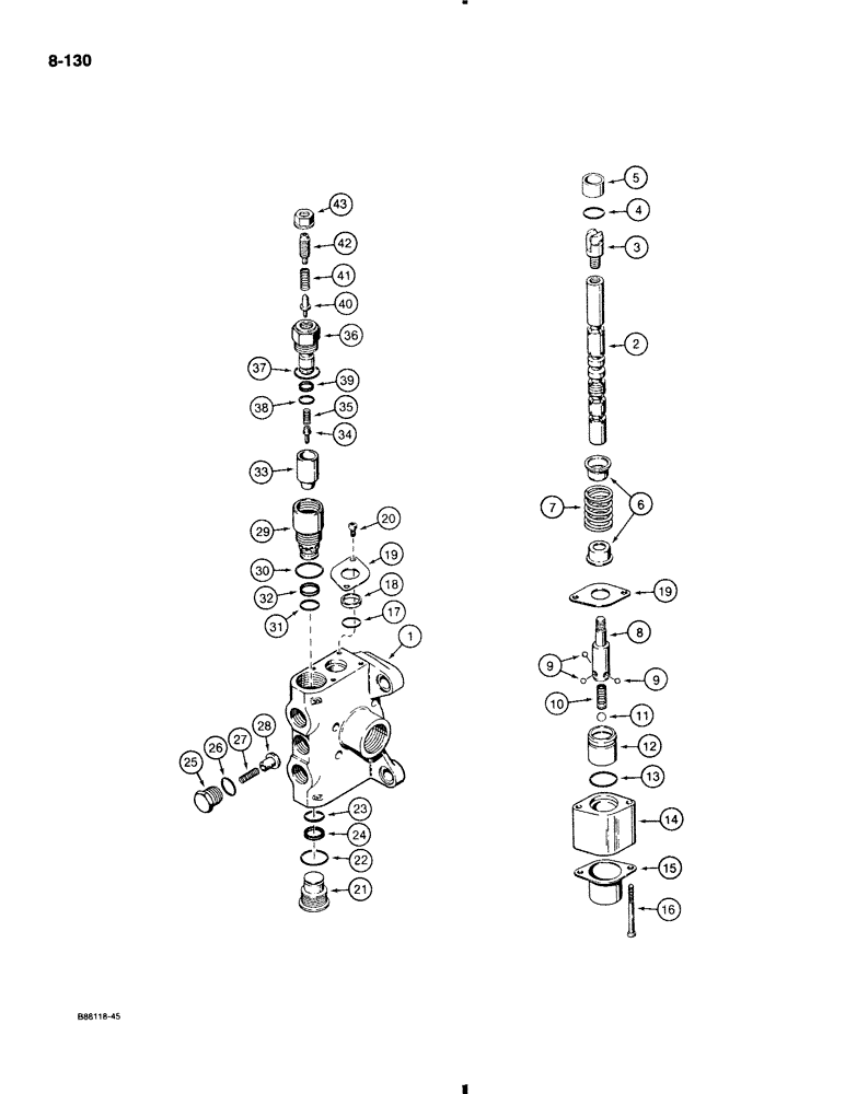 Схема запчастей Case 580K - (8-130) - THREE-POINT HITCH CONTROL VALVE, LIFT SECTION (08) - HYDRAULICS