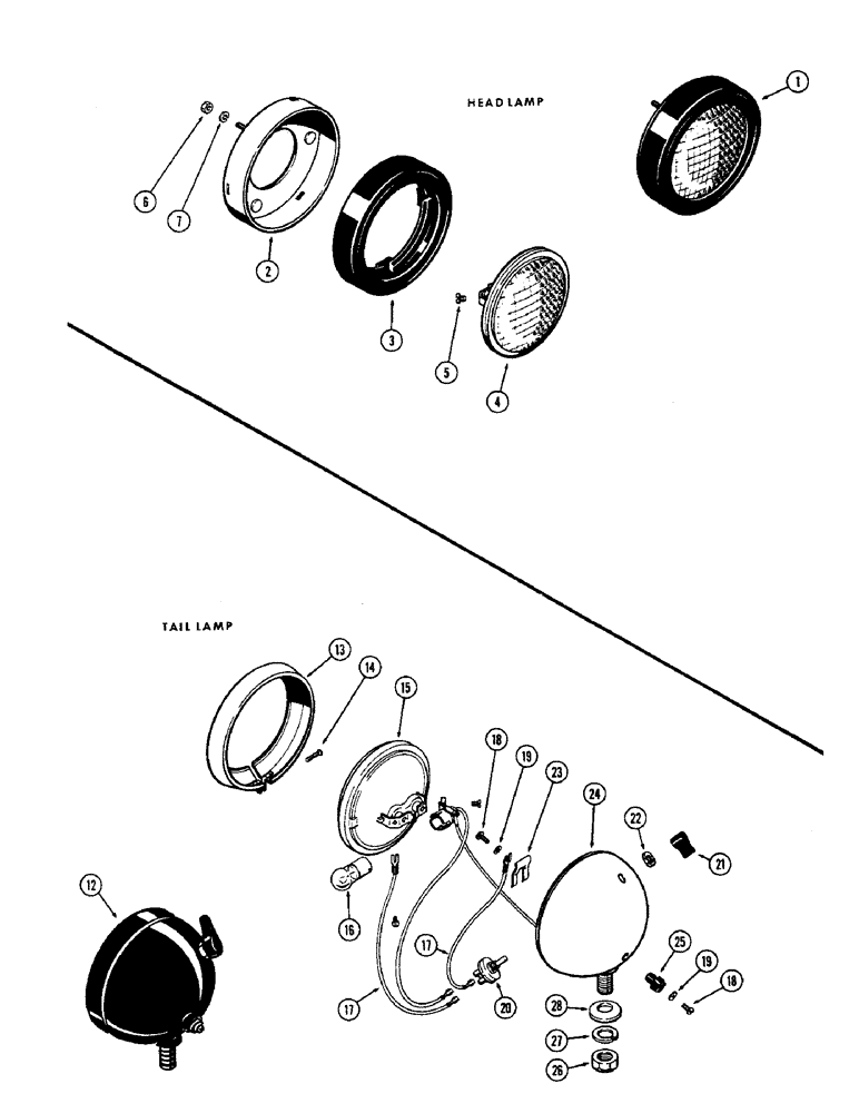 Схема запчастей Case 580 - (076) - HEAD LAMPS, TAIL LAMP (55) - ELECTRICAL SYSTEMS