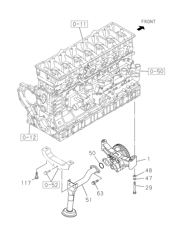 Схема запчастей Case CX470C - (02-051-01[01]) - OIL PUMP - STRAINER (01) - ENGINE