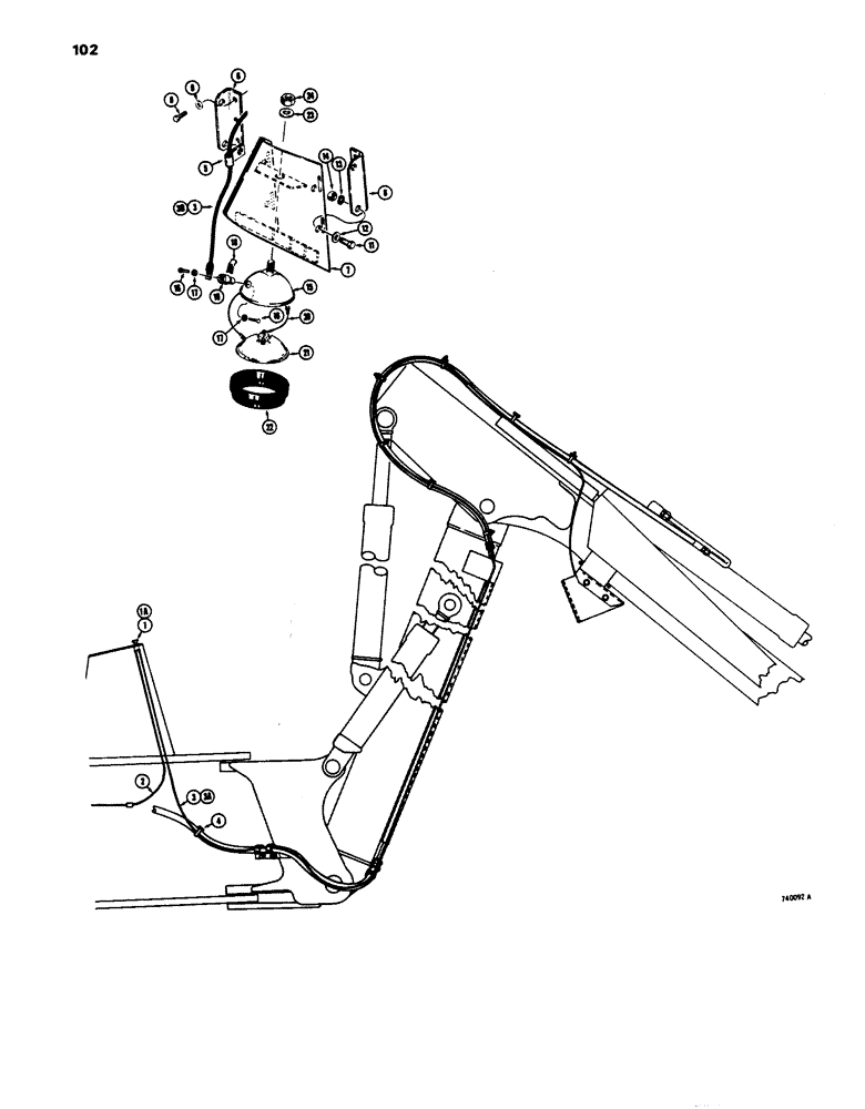 Схема запчастей Case 680E - (102) - ELECTRICAL SYSTEM, DIPPER LIGHT FOR EXTENDABLE DIPPER (55) - ELECTRICAL SYSTEMS