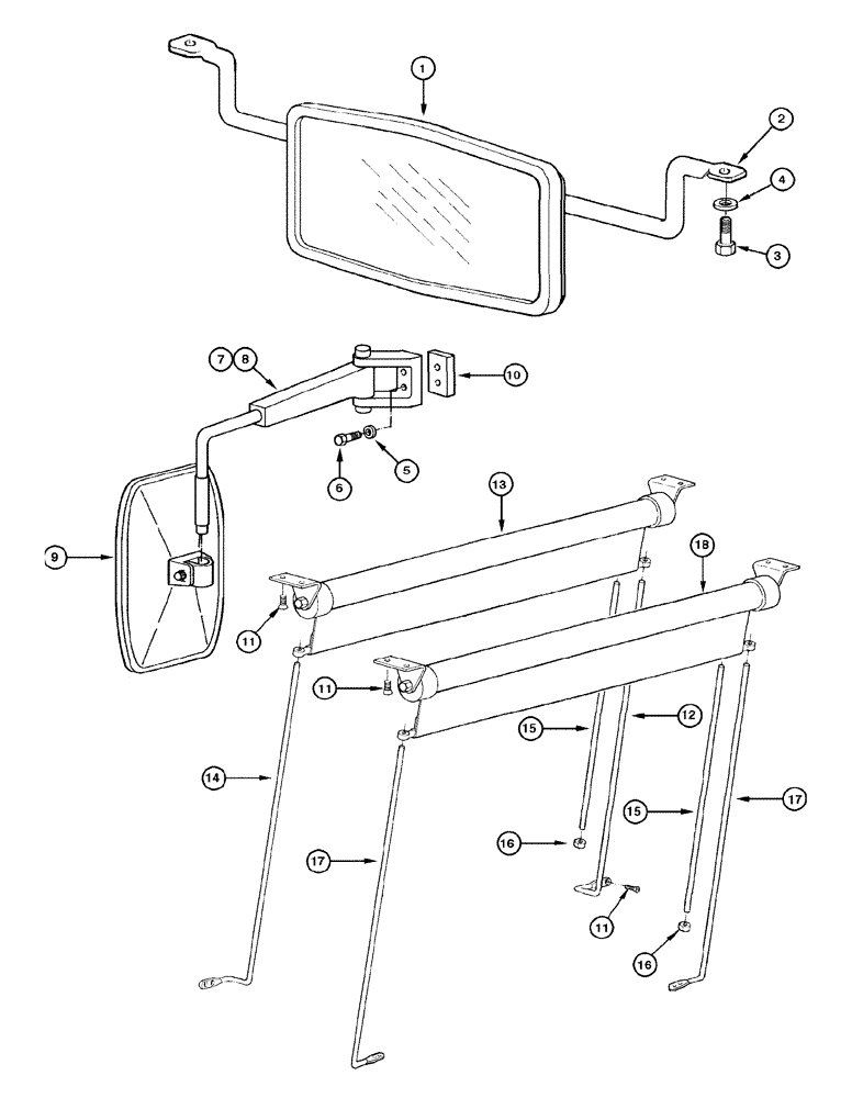 Схема запчастей Case 885 - (09-058[01]) - CAB - SUNSHADE AND REAR VIEW MIRROR (09) - CHASSIS