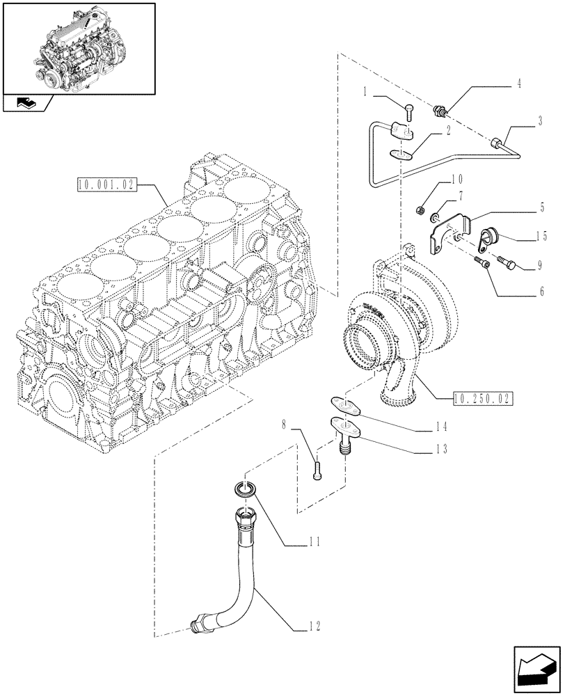 Схема запчастей Case F2CE9684U E151 - (10.250.03[01]) - TURBOBLOWER PIPES (504212384 - 504212386) (01) - ENGINE