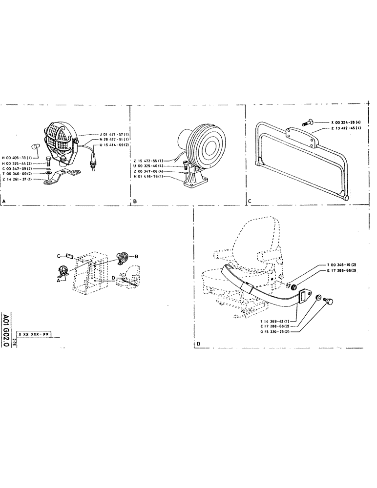 Схема запчастей Case 115CL - (004) - WORKLIGHT, SUNSHADE & SEAT BELT 