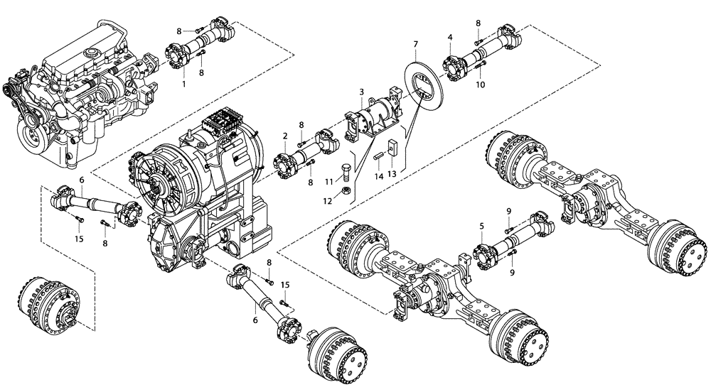 Схема запчастей Case 340 - (24A00000658[001]) - PROPELLER SHAFT LINE (03) - Converter / Transmission