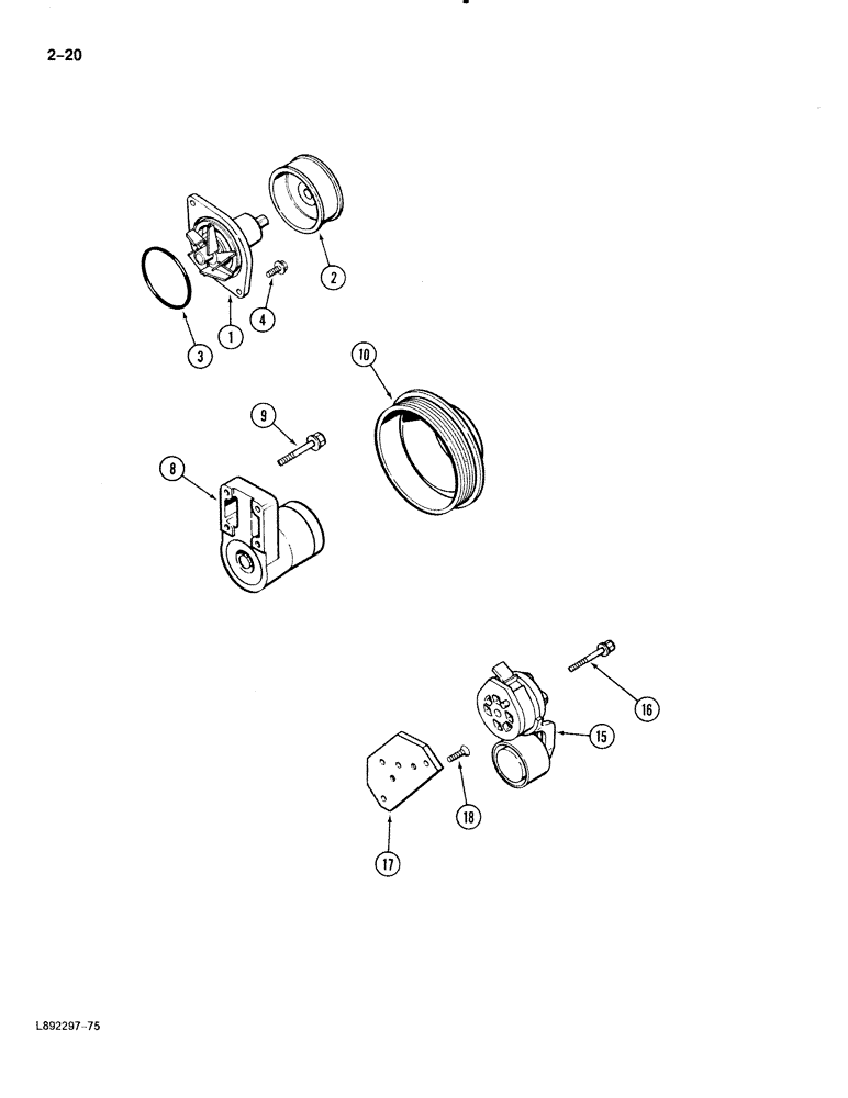 Схема запчастей Case 888 - (2-020) - WATER PUMP SYSTEM, 6T-590 DIESEL ENGINE (02) - ENGINE