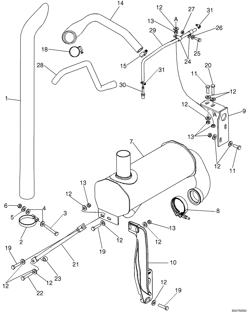 Схема запчастей Case 590SM - (02-06) - MUFFLER - EXHAUST SYSTEM (02) - ENGINE