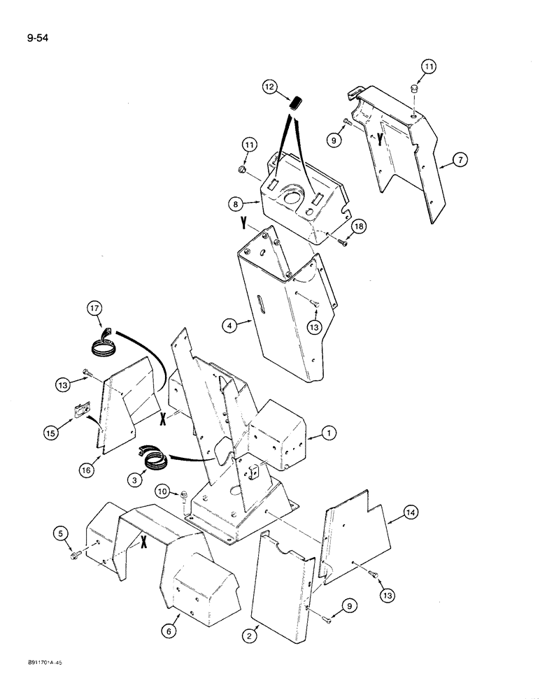 Схема запчастей Case 621 - (9-54) - PEDESTAL AND COVERS, P.I.N JAK0027512 AND AFTER (09) - CHASSIS/ATTACHMENTS