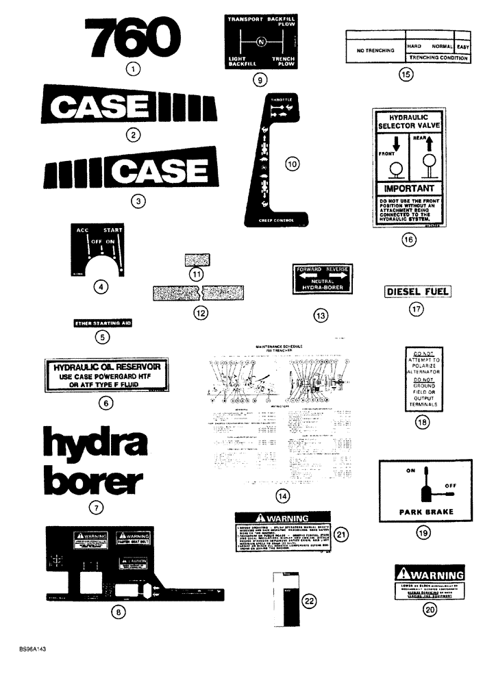 Схема запчастей Case 760 - (09-150) - DECALS (90) - PLATFORM, CAB, BODYWORK AND DECALS