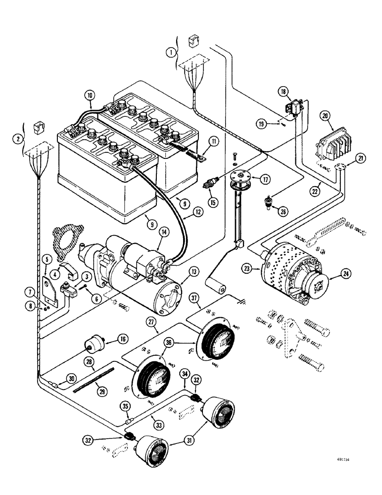 Схема запчастей Case W9B - (052) - ALTERNATOR ELECTRICAL SYSTEM, DIESEL ENGINE (04) - ELECTRICAL SYSTEMS