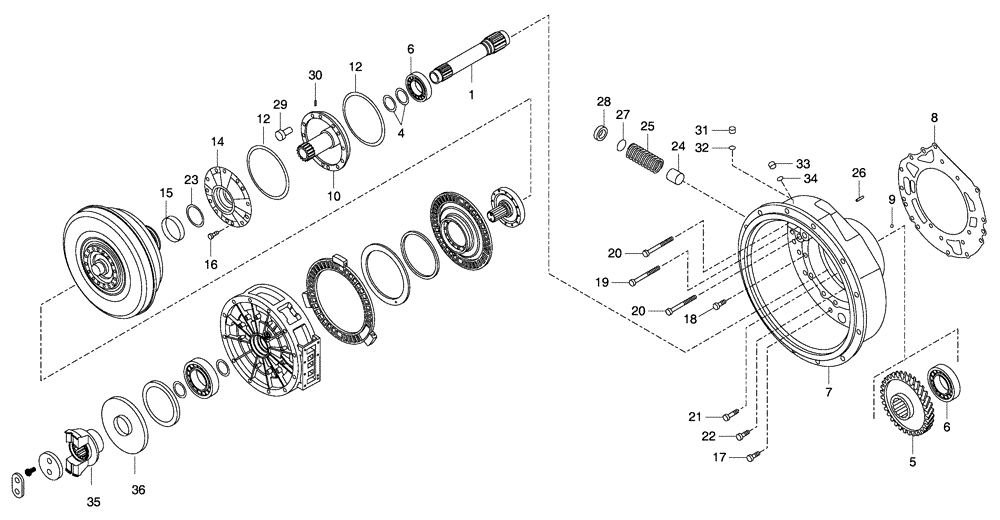 Схема запчастей Case 330 - (18A00010571[01]) - TRANSMISSION - ENGINE CONNECTION - RETARDER OPTION (03) - Converter / Transmission