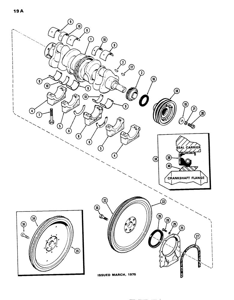 Схема запчастей Case W14 - (019A) - CRANKSHAFT AND FLY WHEEL, (336 BD) DIESEL ENGINE, USED PRIOR TO ENGINE S/N 2571281 (02) - ENGINE