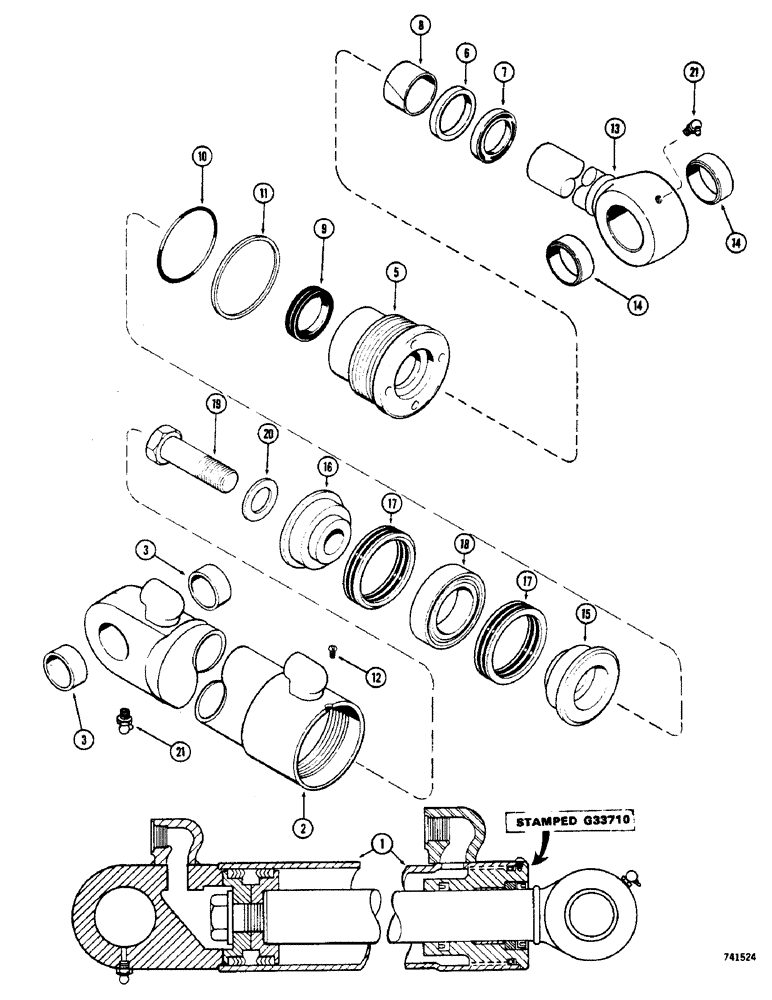 Схема запчастей Case 600 - (208) - G33710 DECKING BLADE CYLINDER, PART NUMBER STAMPED ON GLAND (07) - HYDRAULIC SYSTEM