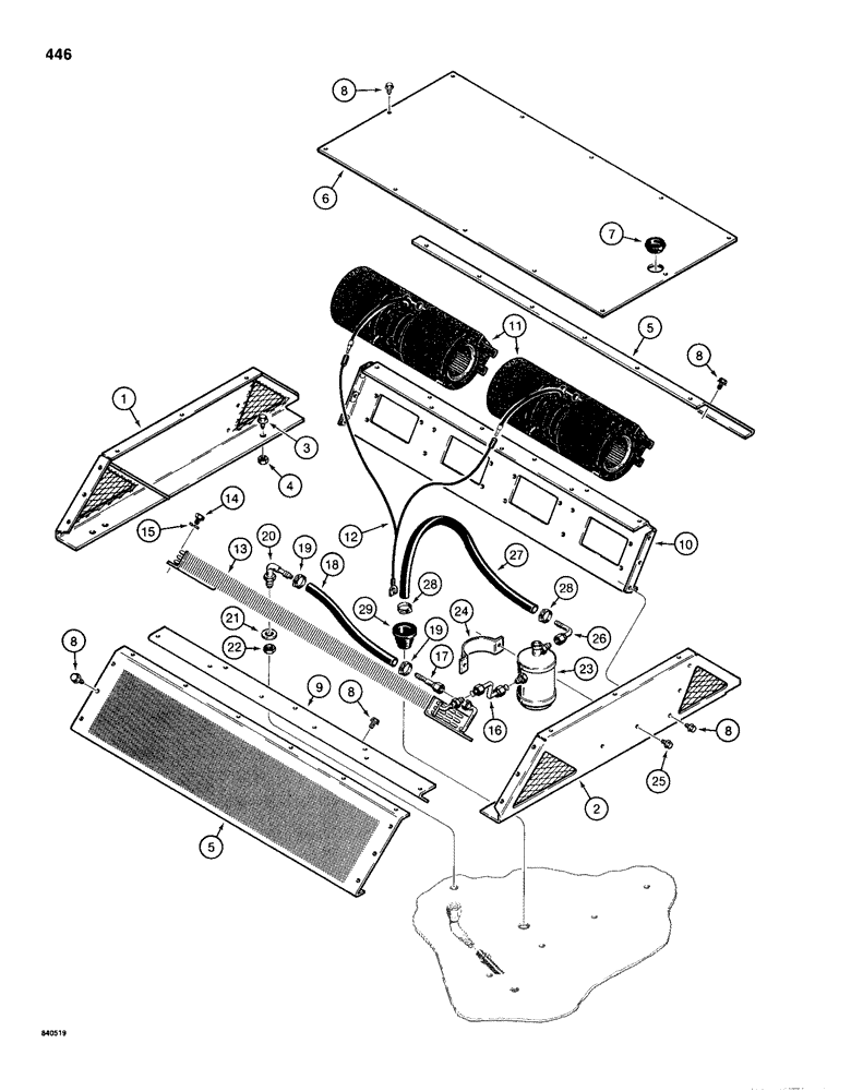 Схема запчастей Case 1150D - (446) - AIR CONDITIONING SYSTEM, COVERS AND MOUNTING - ABOVE CAB ROOF (09) - CHASSIS/ATTACHMENTS