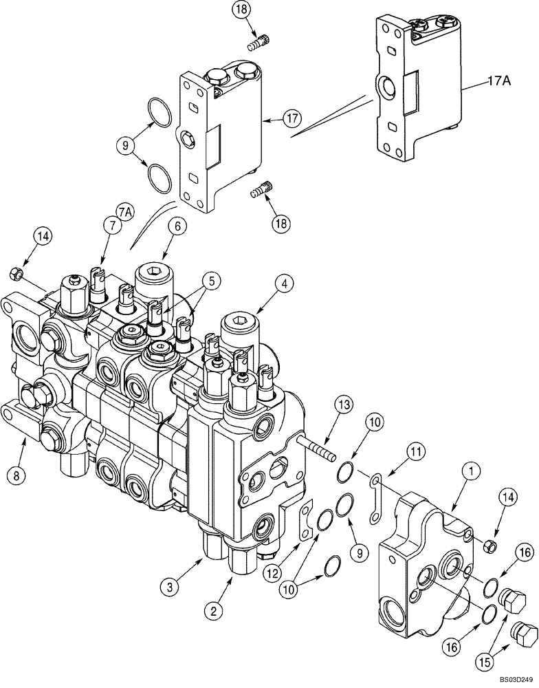 Схема запчастей Case 580M - (08-35) - VALVE ASSY - BACKHOE CONTROL, 7 SPOOL (WITH EXTENDABLE DIPPER AND WITHOUT AUXILIARY HYDRAULICS) (08) - HYDRAULICS