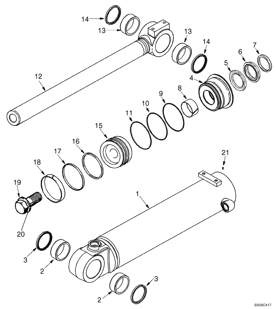 Схема запчастей Case 521E - (08-16) - CYLINDER ASSY - LOADER BUCKET (Z BAR LOADER) (08) - HYDRAULICS