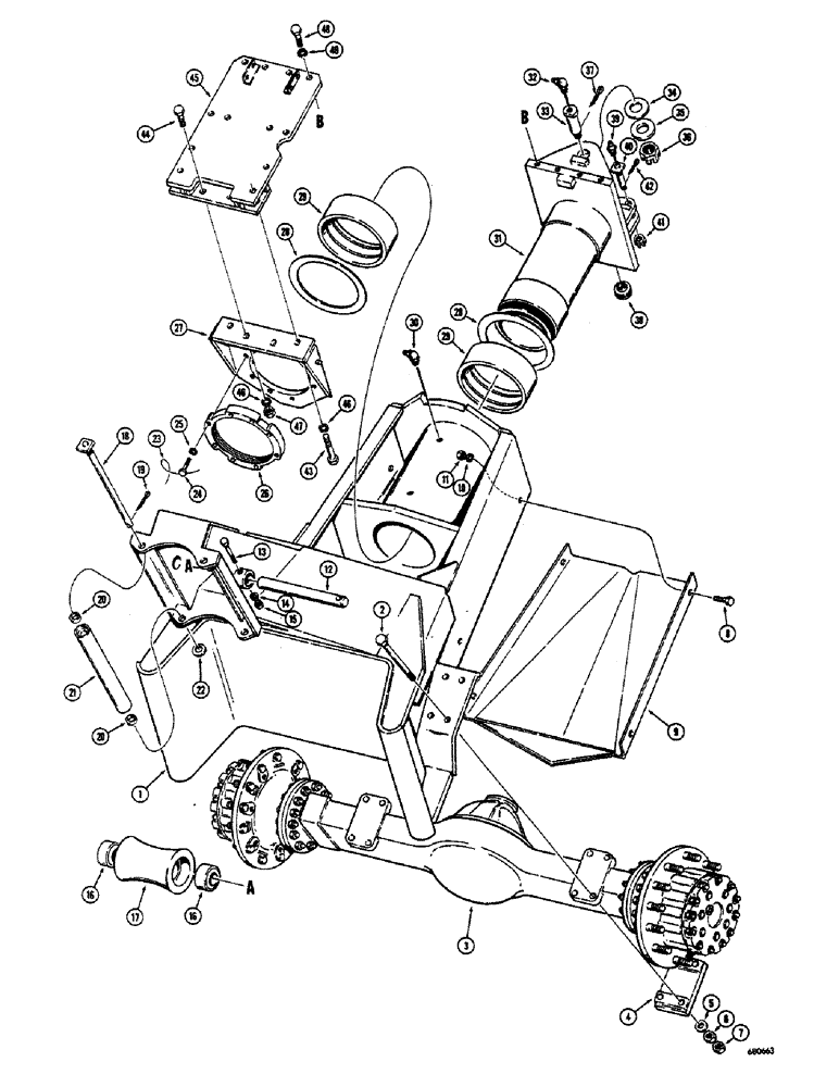 Схема запчастей Case 300 - (126) - REAR FRAME, FAIRLEADS AND AXLE, USED ON TRACTOR SERIAL NO. 5285 AND AFTER (12) - Chassis/Attachments