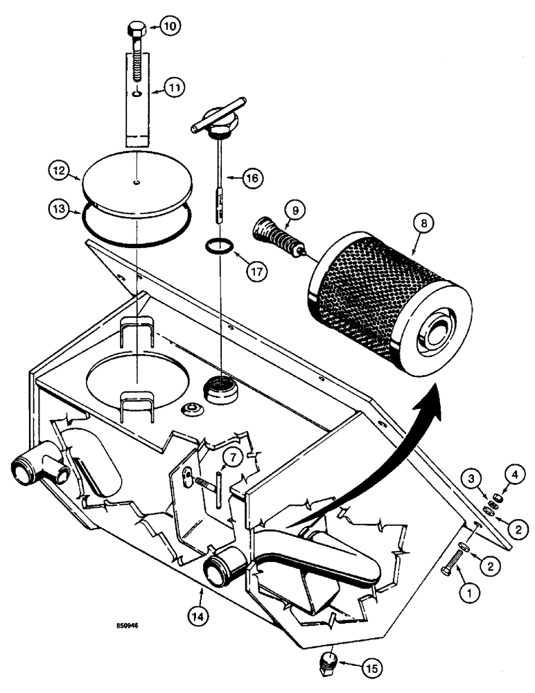 Схема запчастей Case W14 - (452) - HYDRAULIC RESERVOIR WITH INTERNAL FILTER (08) - HYDRAULICS