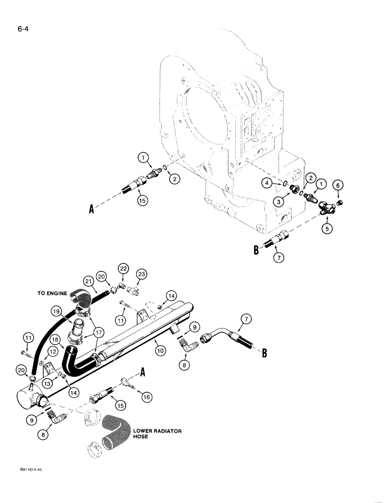 Схема запчастей Case 721 - (6-04) - TRANSMISSION HYDRAULIC CIRCUIT, WITH CYLINDRICAL(WATER COOLED)OIL COOLER,P.I.N.JAK002432- JAK0022757 (06) - POWER TRAIN