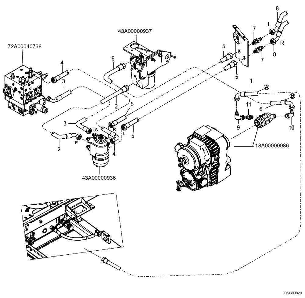 Схема запчастей Case 327B - (43A02000935[001]) - HYDRAULIC STEERING LINES (P.I.N. HHD0327BN7PG57000 AND AFTER) (84158549) (09) - Implement / Hydraulics / Frame / Brakes