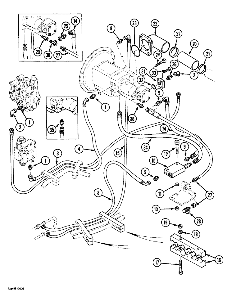 Схема запчастей Case 1088 - (8B-14) - HYDRAULIC PUMP LINES, PUMP TO SWING VALVE, SOLENOID VALVE (08) - HYDRAULICS