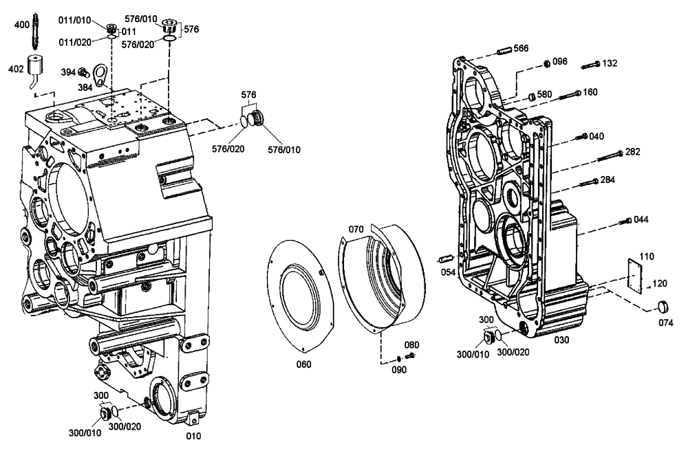 Схема запчастей Case 340B - (18A00000576[001]) - HOUSING, GEARBOX (87453800) (03) - Converter / Transmission