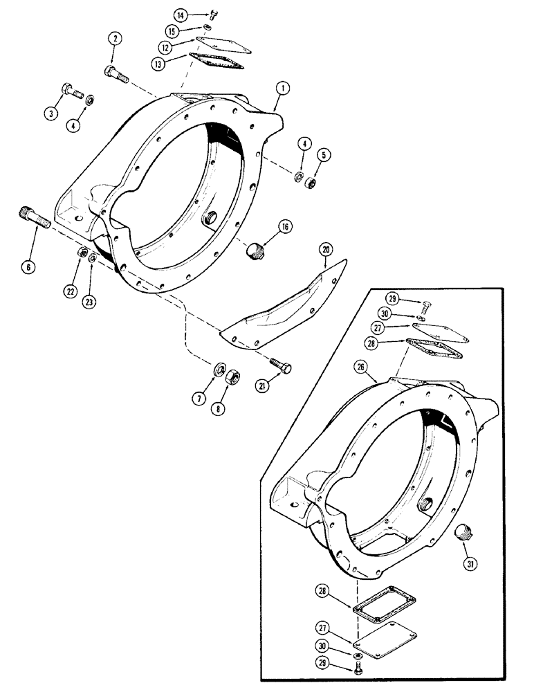 Схема запчастей Case 880 - (024) - FLYWHEEL HOUSING, 336BDT DIESEL ENGINE (01) - ENGINE