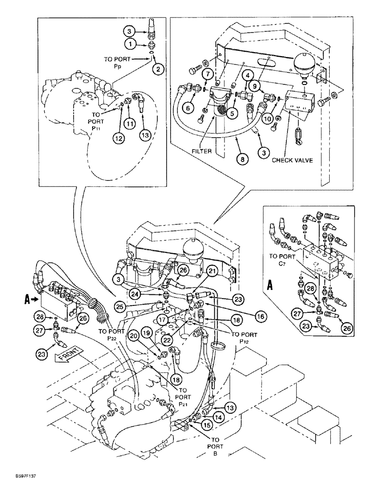 Схема запчастей Case 9010B - (8-044) - HYDRAULIC PUMP AND FILTER PILOT LINES (08) - HYDRAULICS