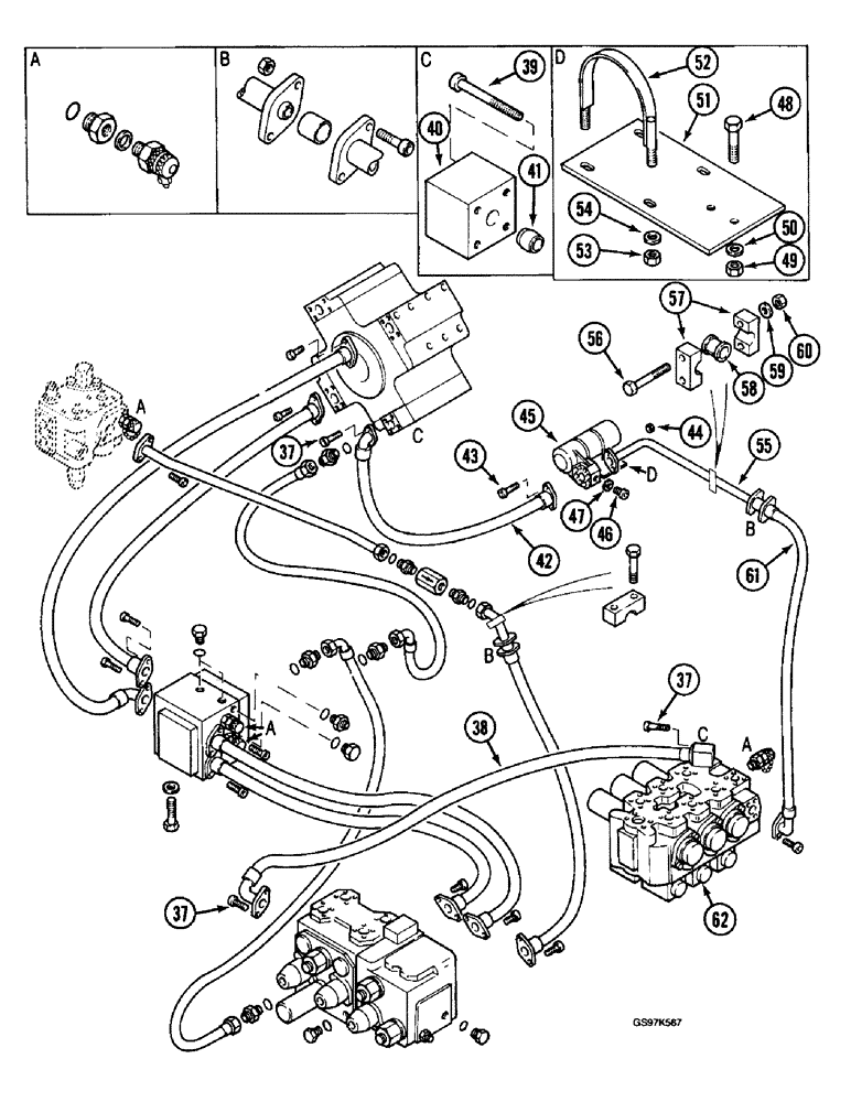 Схема запчастей Case 220B - (8-010) - HYDRAULIC PUMP LINES, HIGH PRESSURE PUMP TO CONTROL VALVES, P.I.N. 74441 THROUGH 74569 (CONT) (08) - HYDRAULICS