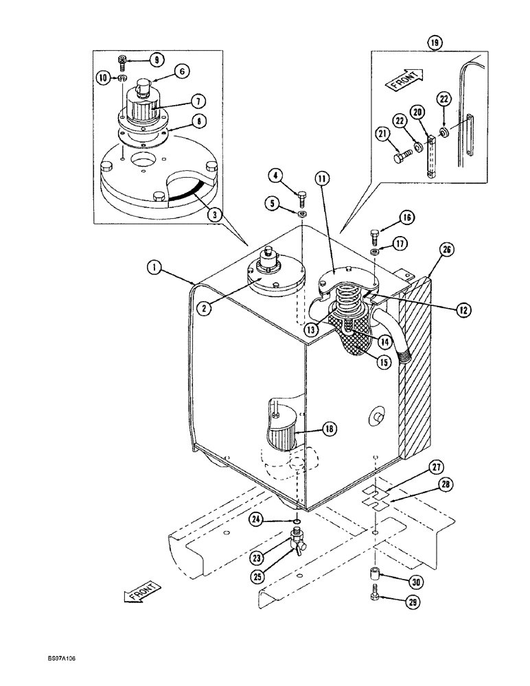 Схема запчастей Case 9045B - (8-002) - HYDRAULIC RESERVOIR (08) - HYDRAULICS