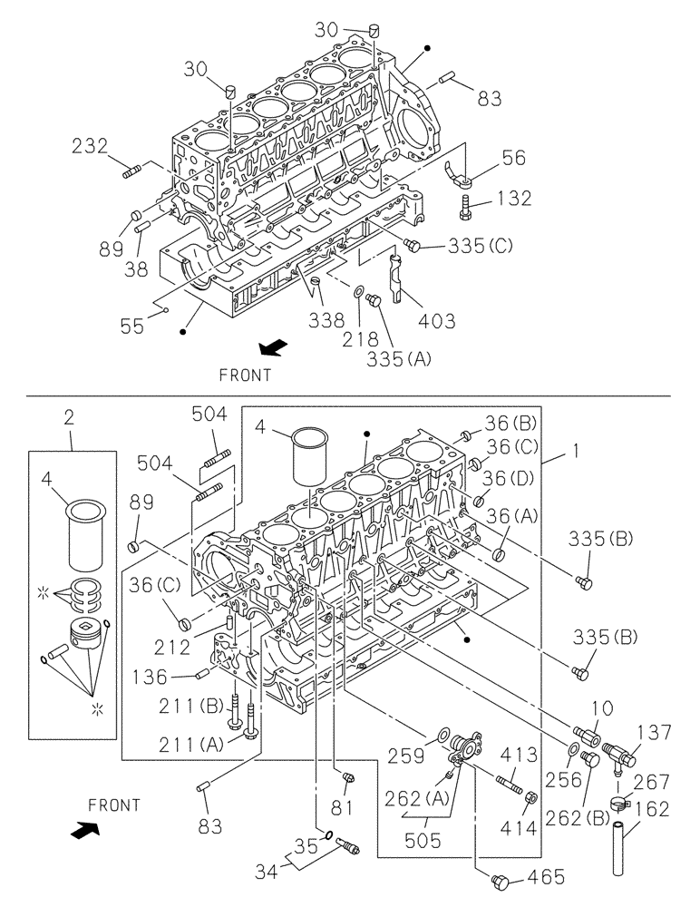 Схема запчастей Case CX350C - (02-008[00]) - CYLINDER BLOCK (02) - ENGINE