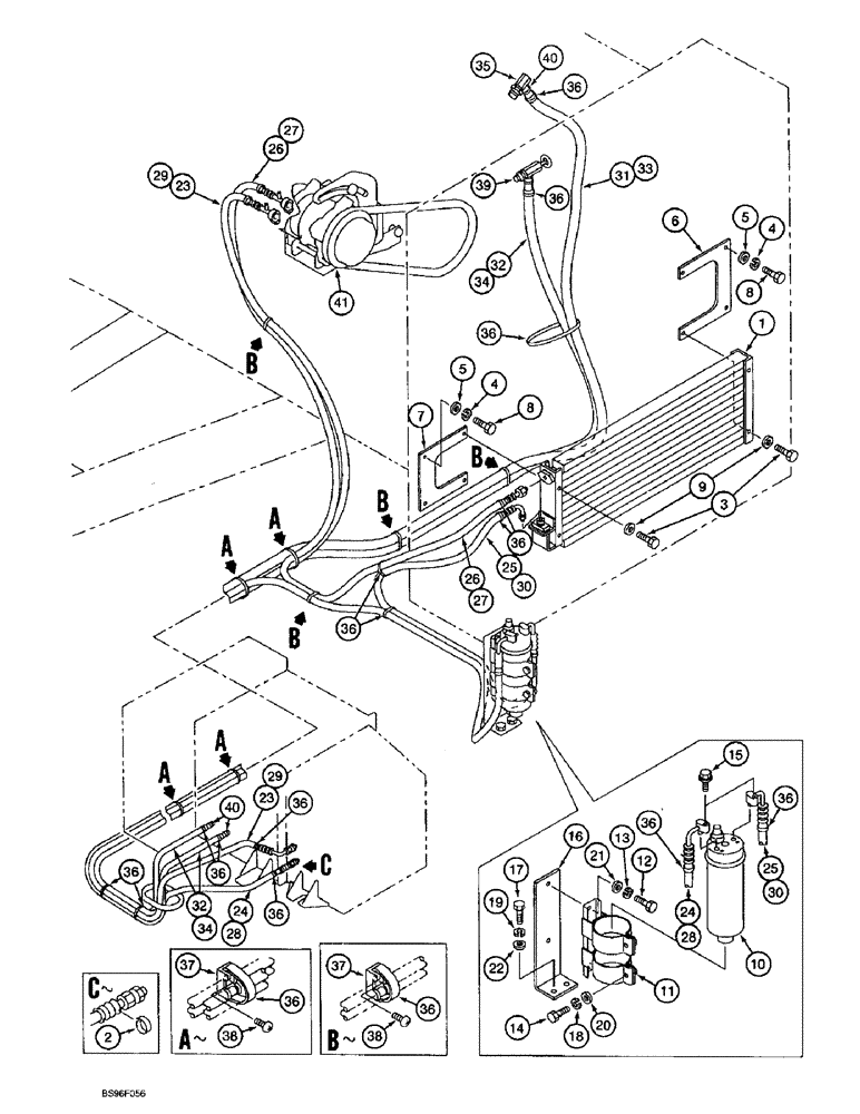 Схема запчастей Case 9060B - (9-056) - AIR CONDITIONING WITH HEATER AND HOSES (09) - CHASSIS