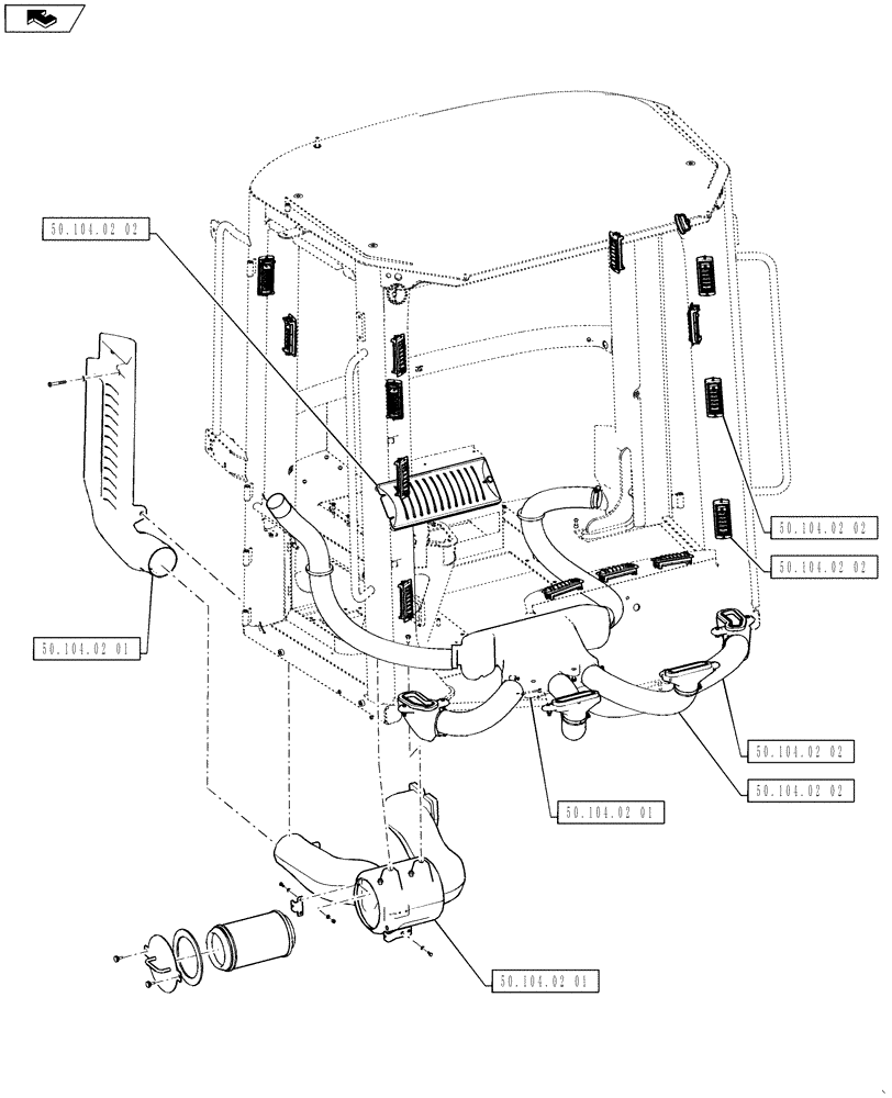 Схема запчастей Case 521F - (50.000.00) - PICTORIAL INDEX - AIR DUCTS & HOSES (50) - CAB CLIMATE CONTROL