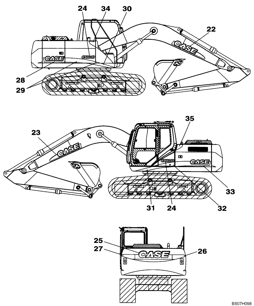 Схема запчастей Case CX160B - (09-46) - DECALS (09) - CHASSIS/ATTACHMENTS