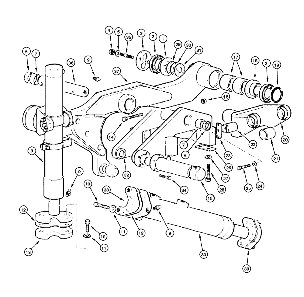 Схема запчастей Case 865 DHP - (8-124) - CYLINDER - SADDLE AND ACTUATING (3 HOLES) (08) - HYDRAULICS