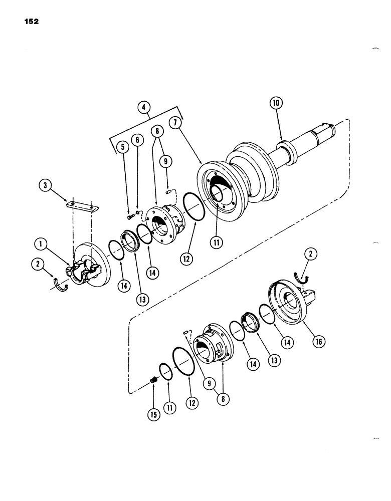 Схема запчастей Case 980B - (152) - SINGLE FLANGE TRACK ROLLER, TYPE "B" (04) - UNDERCARRIAGE