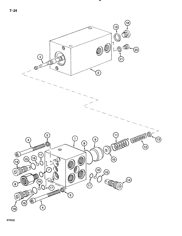 Схема запчастей Case 888 - (7-024) - BRAKE RELEASE VALVE, P.I.N. FROM 74163 TO 74212 (07) - BRAKES