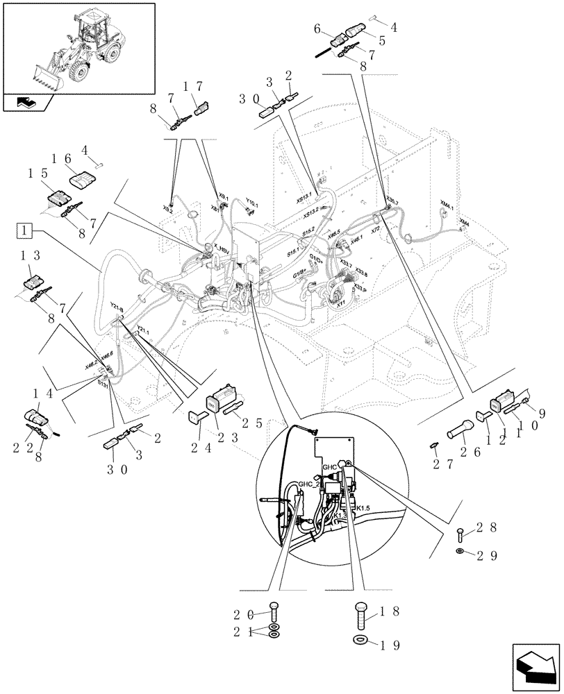 Схема запчастей Case 21E - (1.75.4/01[02]) - REAR FRAME CABLES (06) - ELECTRICAL SYSTEMS